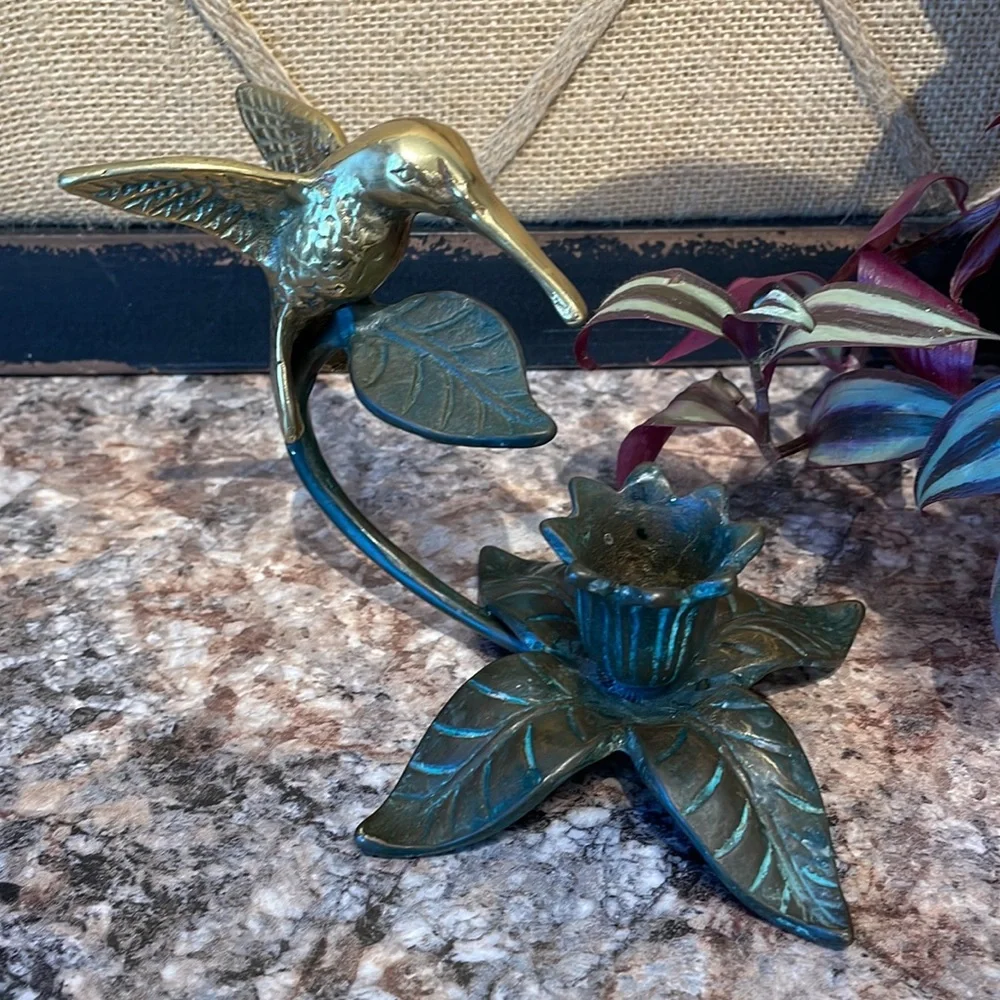 Brass hummingbird candleholder